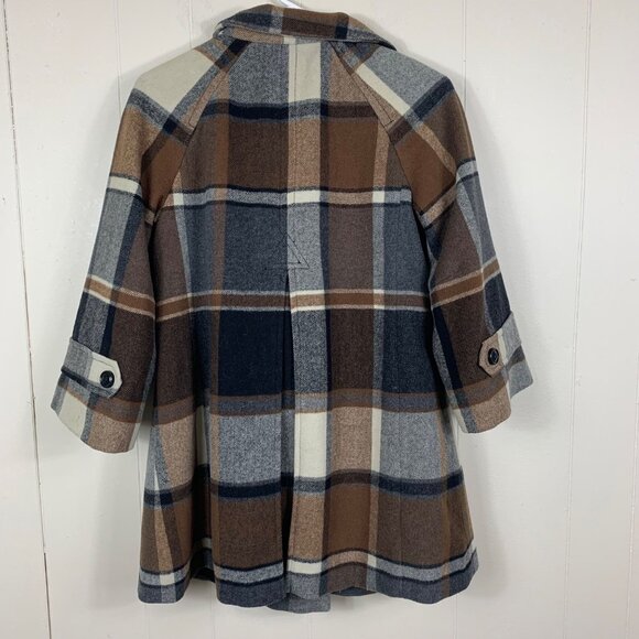 Zara Basic Women’s Wool Blend Brown Tartan Plaid Pea Coat - Size Small - Picture 8 of 8